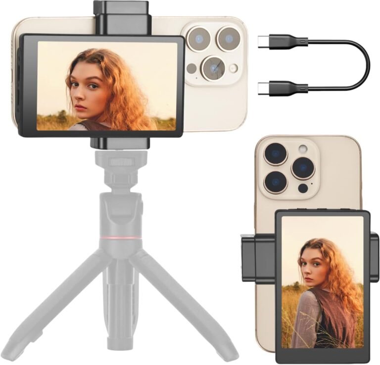 Telephone Vlog Selfie Monitor Display, Magnetic Telephone Holder Clip Mount, Utilizing Rear Digicam for Selfie Vlog Or Stay Stream (Wi-fi for iPhone & Android Telephone. Wire Connection for iPhone ONLY)