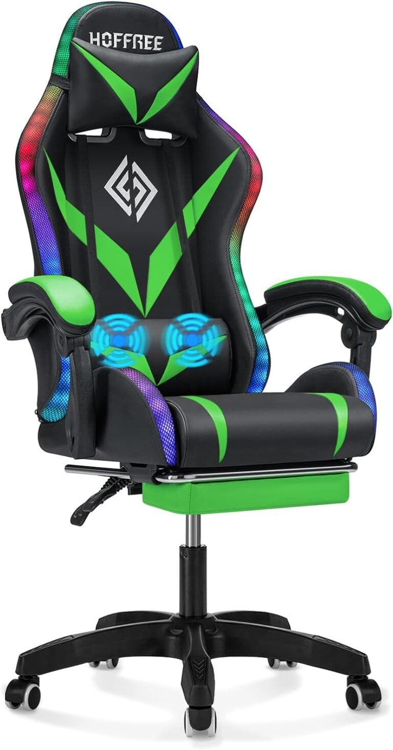 Gaming Chair with LED Lights and Therapeutic massage Ergonomic Pc Chair with Footrest Excessive Again Video Sport Chair with Adjustable Lumbar Assist Linkage Armrest Inexperienced and Black