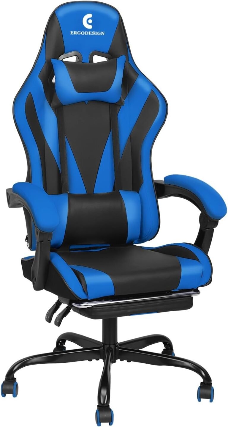 Gaming Chair with Linkage Armrest & Footrest, Excessive Again Video Gaming Chair, Black/Blue