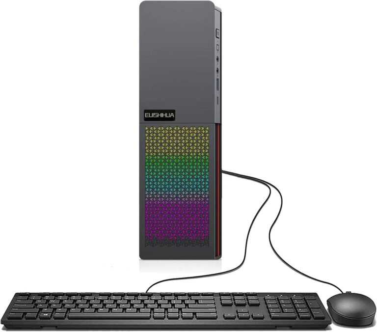 Desktop PC Quad Core i7 Pc 16GB Ram 512GB SSD with Kind C USB 3.0 HDMI VGA Audio Port RGB LED Panel Wired Mouse Keyboard Combo for Residence Leisure Enterprise Black