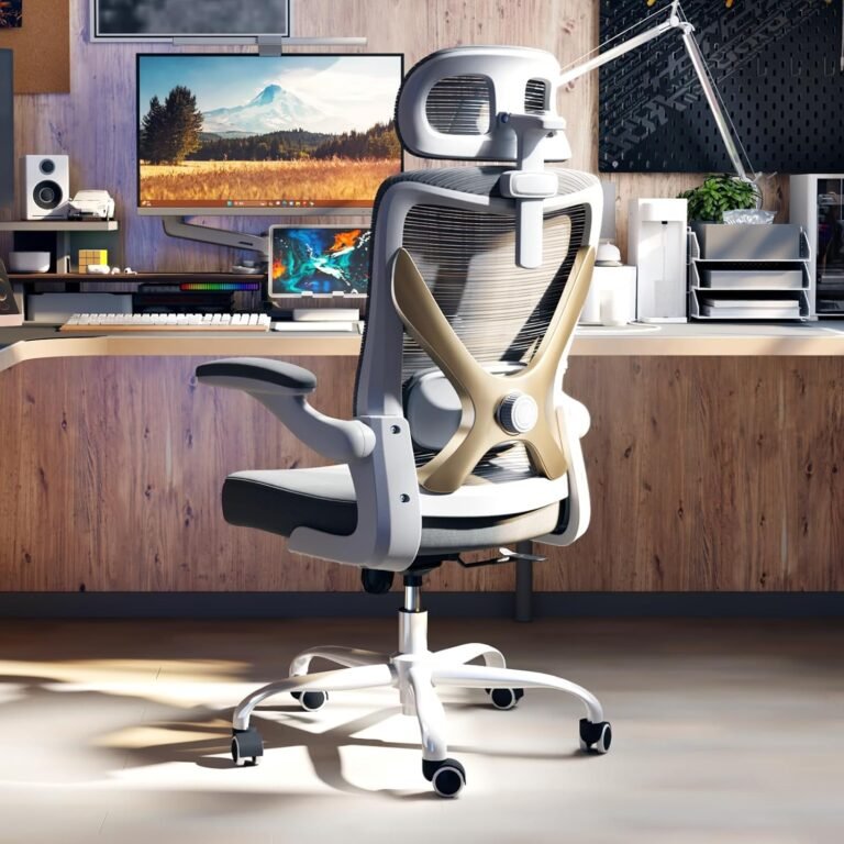 Ergonomic Workplace Chair – X-Formed Laptop Desk Chair Comfortable, Gaming Chair, Workplace Chair with Lumbar Assist, Mesh Workplace Chairs with Headrests, Desk Chair for Lengthy Hours (Gray Gold)