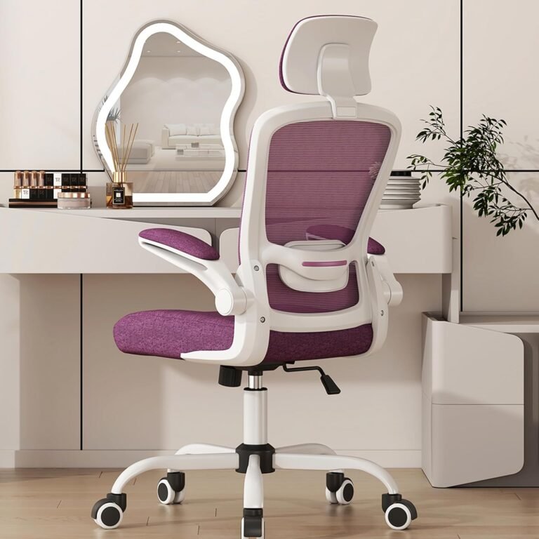 Mimoglad Workplace Chair, Excessive Again Ergonomic Desk Chair with Adjustable Lumbar Assist and Headrest, Swivel Process Chair with flip-up Armrests for Guitar Enjoying, 5 Years Guarantee