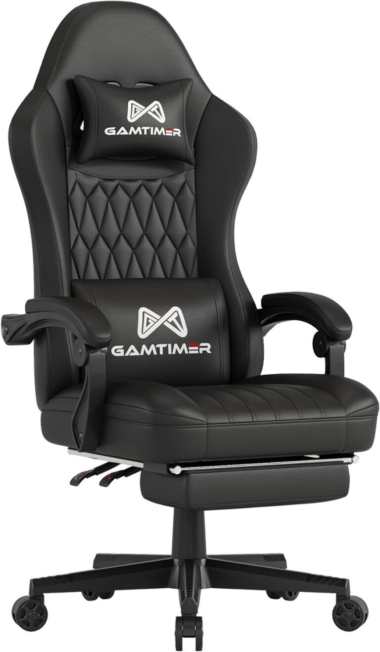 Gaming Chair with Footrest, Ergonomic Laptop Chair with Lumbar Help, with 4D Foam Sports activities Seat Cushion, Breathable Leather-based Materials, Top Adjustable Grownup Workplace Chair(Black)