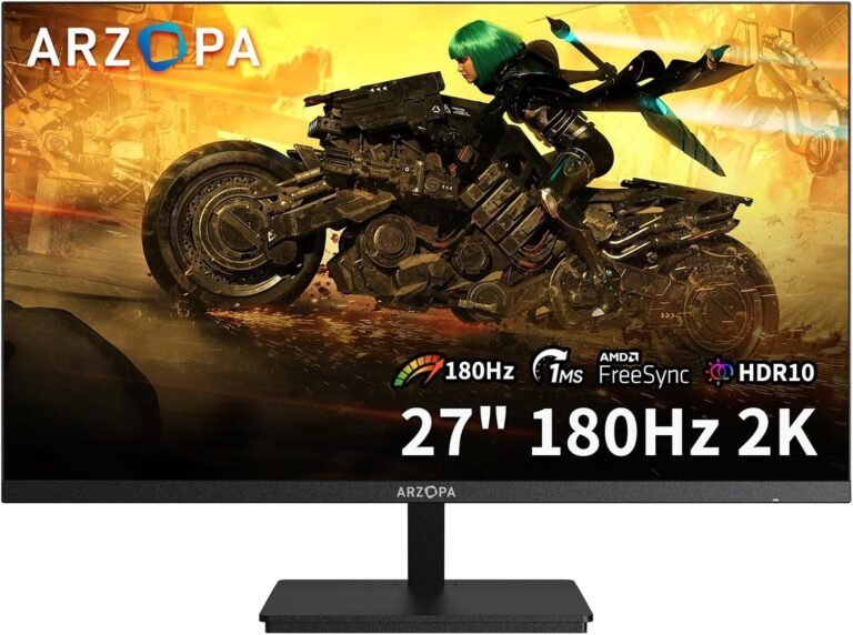 ARZOPA 27″ 180HZ Gaming Monitor -2K QHD 2560×1440 Quick IPS Laptop PC Show 115% sRGB Adaptive-Sync 1ms Response, 1x Show Port 1.4, 1x HDMI 2.0, 1x USB C -M1RC