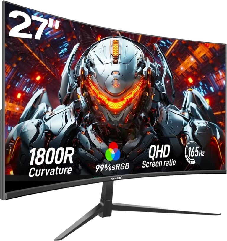 2K 165Hz Curved Monitor, 27 Inch QHD 2560x1440p 144Hz Gaming Monitor with AMD FreeSync, Flicker-Free, 2X HDMI 2.0, DP 1.4, Extremely-Skinny Frameless 1800R Display PC Monitor