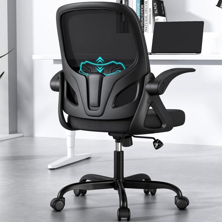 House Desk Chair with Again Supportive Lumbar Help, Breathable Double Mesh Cushion House Desk Workplace Chair with Flip up Arms, Trendy Ergonomic House Desk Workplace Chair for House and Work(Black)