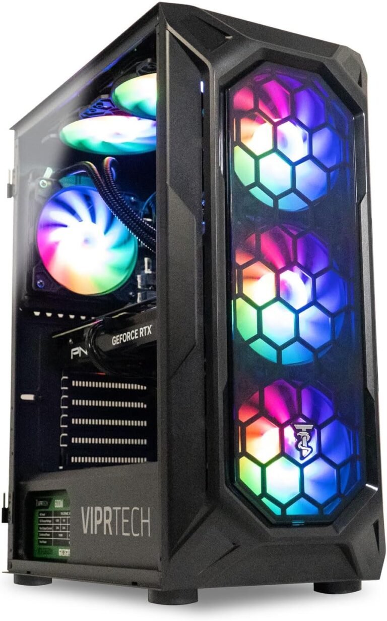 ViprTech Ghost 3.0 Liquid-Cooled PC – AMD Ryzen 5 5600X (12-LCore 4.6Ghz), RTX 4060 8GB, 32GB DDR4 3200, 1TB NVMe SSD, VR-Prepared, Streaming, WiFi, RGB, Win 11, Gaming Desktop Laptop, Black