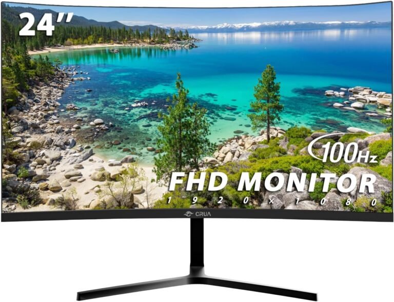 CRUA 24″ Curved Monitor, FHD(1920×1080P) 100HZ, 99% sRGB Shade Gamut Laptop Displays, Slim Bezels on Three Sides, Blue Gentle Filter PC Monitor for House, Workplace and Dormitory(HDMI, VGA)-Black