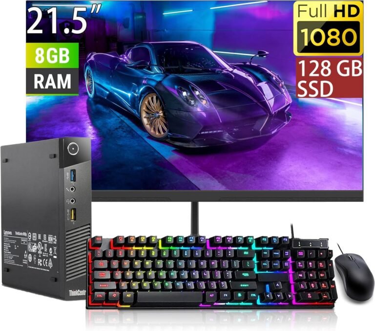 Lenovo ThinkCentre M93P Tiny PC Desktop Laptop, with 21.5″ FHD(1920×1080) Monitor, Core i5-4570 3.2GHz, 8GB RAM, 128GB SSD, USB WiFi, Keyboard&Mouse, Win10 Professional (Renewed)