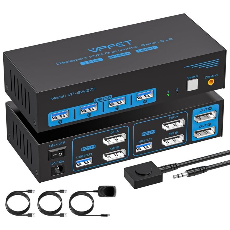 4K@144Hz Displayport KVM Change 2 Screens 2 Computer systems USB3.0 KVM Change Twin Monitor for two Computer systems Share 2 Screens and 4 USB Units Help Prolonged/Copy Mode with Desktop Controller