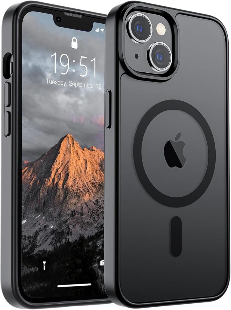 SUPFINE Magnetic for iPhone 14 Case & iPhone 13 Case (Suitable with MagSafe)(10 FT Navy Grade Drop Safety) Slim Translucent Matte Shockproof with Anti-Fingerprint Cellphone Case,Black