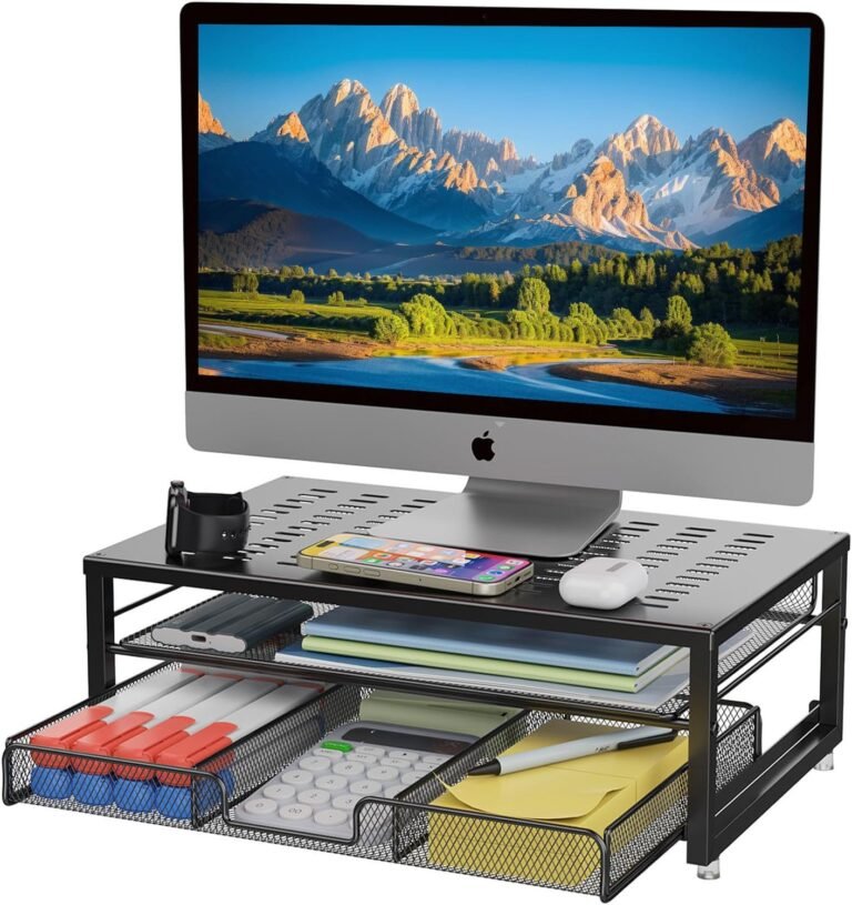 gianotter Laptop Monitor Stand Riser, Desk Organizers and Equipment with Drawer, Workplace Desk Equipment & Workspace Desktop Organizers Storage for Classroom Workplace Provides Decor (Black)