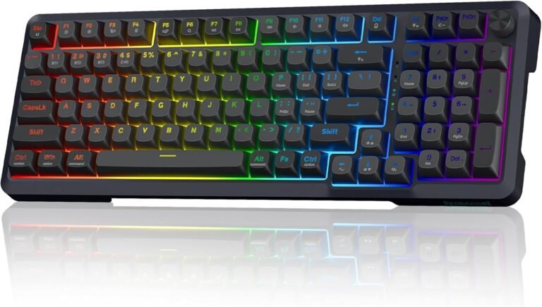 Redragon Wi-fi Mechanical Keyboard, 3 Mode Gasket Mounted RGB Gaming Keyboard with Quantity Knob, Pre-Lubed Linear Switches, MDA-Profile, 98 Keys Sizzling Swappable Creamy Keyboard for PC/Pill/Xbox/PS4