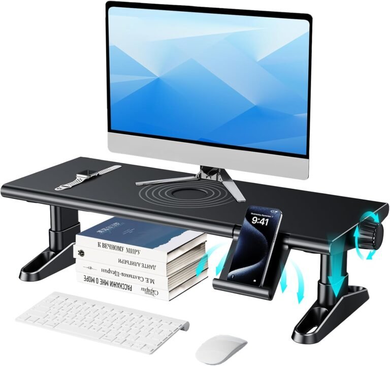 Laptop Monitor Stand Riser for Desk,4.5-6.3 Inches Freely Top Adjustable with Cellphone Holder,Multi-Goal Desktop Organizer Monitor Stands Riser for Laptop,Laptop computer,Printer,TV (BLack)