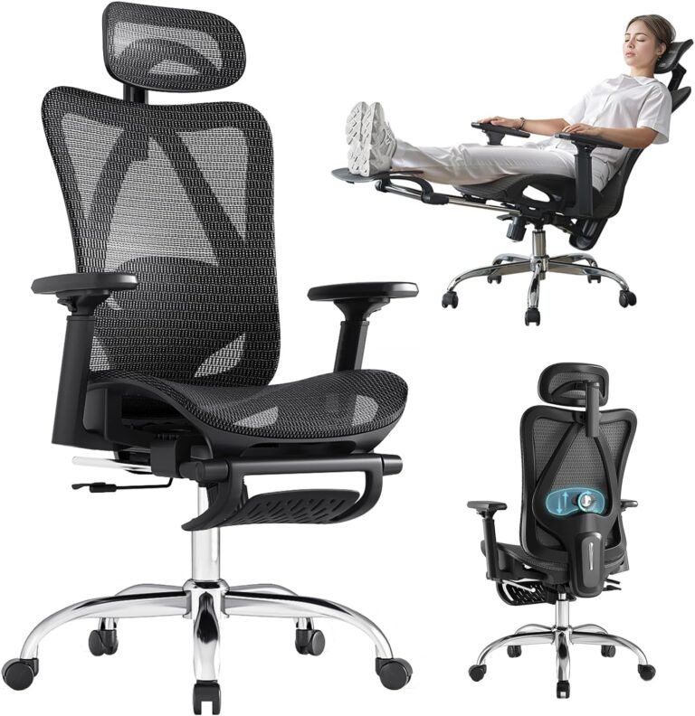 Ergonomic Workplace Chair, SGS Licensed Fuel Cylinder, 400 LBS Capability, Retractable Footrest, Workplace Chair with Adjustable Lumbar Assist, Gaming Chair, Mesh Workplace Chair