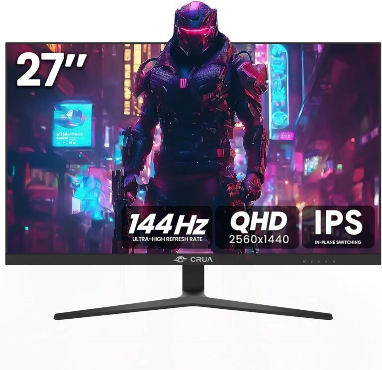 CRUA 27 Inch Gaming Monitor, QHD 1440P 144Hz IPS Pc Monitor, 99% sRGB, AMD Freesync, HDMI 2.0 & Displayport 1.2, Low Blue Mild, Assist Wall Mountable Installs/Tilt Adjustable-Black
