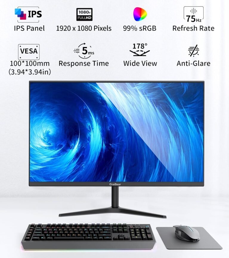 27inch Monitor 75Hz IPS Panel PC Pc Screens FHD 1080p LED Show Dwelling Workplace Desktop Display screen, HDMI, VGA, Flicker-Free, Blue Mild Filter, 100×100 mm VESA Mountable