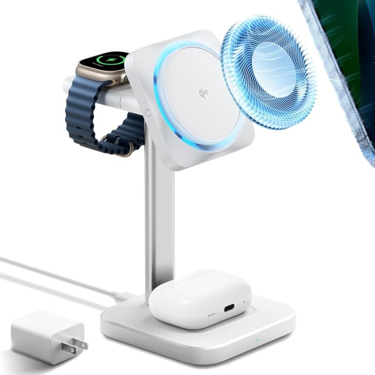 ESR Qi2 3 in 1 Wi-fi Charging Station with CryoBoost, [Certified] Cellphone-Cooling Wi-fi Charger & 15W Qi2 Charger Stand for iPhone 16/15/14/13/12 Collection, AirPods 4/3/Professional/Professional 2, Apple Watch, White