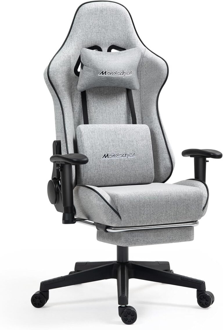 Gaming Chair with Pocket Spring, Cloth Workplace Chair Therapeutic massage Pc Chair with Footrest, Excessive Again Ergonomic Reclining Desk Chair Racing Gamer PC Chair Adjustable Armrest Headrest (Gray)