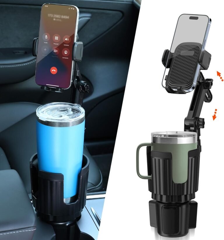 Automobile Cup Holder Telephone Holder, Newlest 2 in 1 Cup Holder Telephone Mount for Automobile with Adjustable Base, No Shaking 360° Versatile Neck Cup Telephone Holder Match for All 4-7” Smartphones and Most Water Bottles