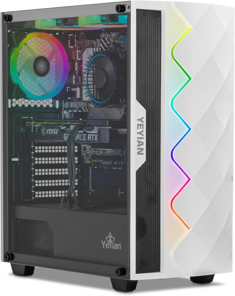 YEYIAN GeForce RTX 4060 Gaming PC, AMD Ryzen 5 7500F (> 5700X), 16GB DDR5 5600, 1TB NVMe SSD, WiFi & VR Prepared, Win 11 Residence Prebuilt PC for Gamer, 2 Years Guarantee Tower Laptop with Keyboard & Mouse