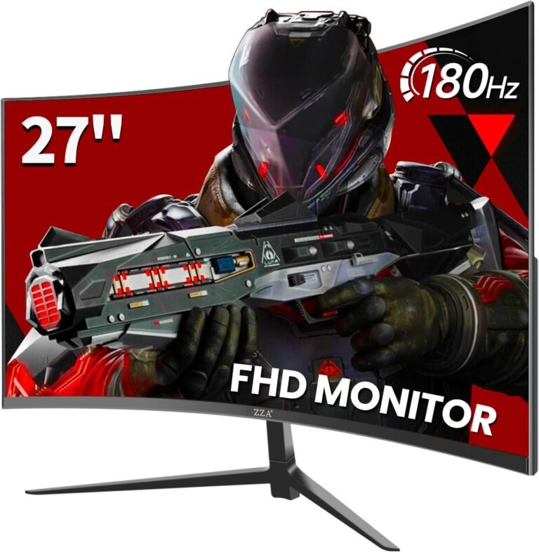 ZZA Gaming Monitor 27 Inch Curved 180Hz| 165Hz|144Hz|1ms| Laptop Monitor FHD|1080P| 90% DCI-P3,100% sRGB,PC Monitor FreeSync| HDMI|HDR|Low Blue Mild| HDMI|DP Ports| VESA Mount| Metallic Stand