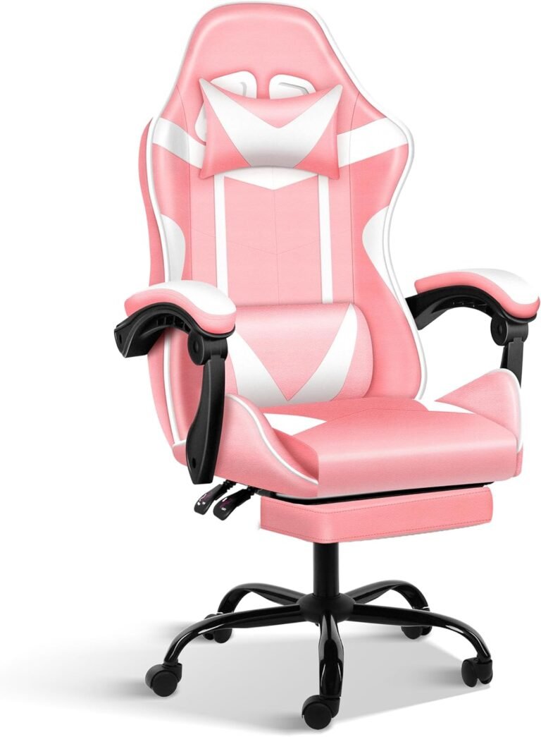 YSSOA Gaming Chair, Pc Chair with Footrest, Top Adjustable & 90°-135° Tilt Perform, Swivel Recliner Ergonomic Racing Type Video Sport Chair with Lumbar Help (Pink/White)