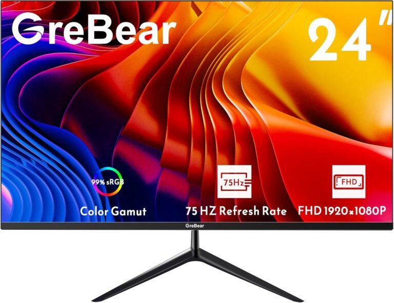 24 Inch Monitor 75Hz FHD IPS Pc Display screen 1080P PC Monitor, 5ms(GTG) 99% sRGB Low Blue Mild Anti-Glare LED Desktop Show HDMI/VGA/Audio/Freesync/VESA Tilt Adjustable