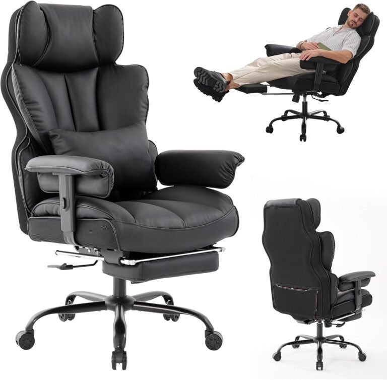 Huge and Tall Workplace Chair 400lbs,Leather-based Excessive Again Gaming Chair with Foot Relaxation, Reclining Chair Government Ergonomic Workplace Chair Lumbar Assist Laptop Chair Adjustable Armrests (Black)