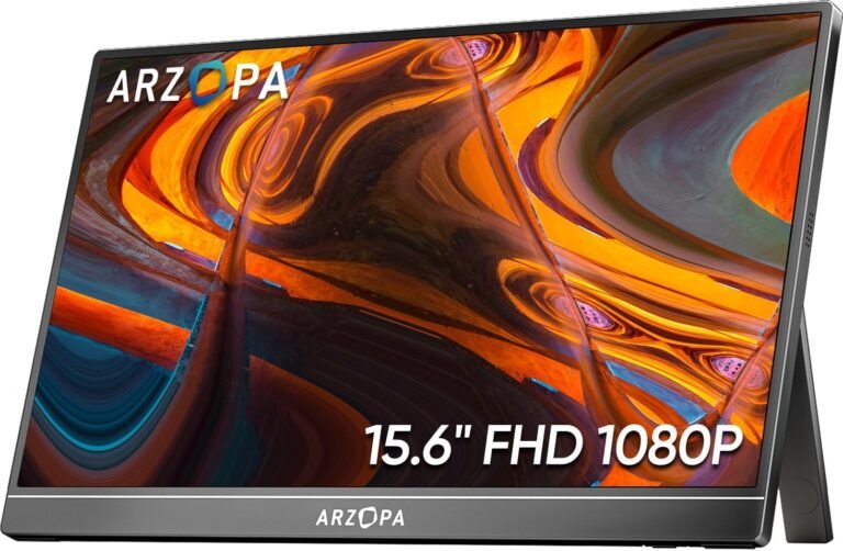 ARZOPA Transportable Monitor 15.6” FHD 1080P – Extremely-Slim Transportable Laptop computer Monitor with Kickstand – IPS Show for PC, MAC, Telephone, Xbox, PS5 – USB C & HDMI Connectivity – A1