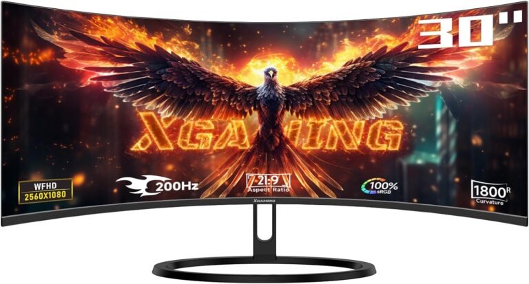Curved Monitor – 30 Inch Extremely Vast Monitor 200Hz WFHD, 1800R Curved Gaming Monitor 2560x1080p, 1ms, 100% sRGB, FreeSync, HDMI DP Show, Twin Audio system, VESA, PC Monitor with Rainbow Lights