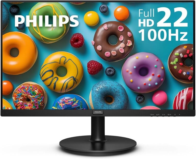 PHILIPS 22 inch Class Skinny Full HD (1920 x 1080) Monitor, 100Hz Refresh Fee, VESA, HDMI x1, VGA x1, LowBlue Mode, Adaptive Sync, 4 12 months Advance Alternative Guarantee, 221V8LB