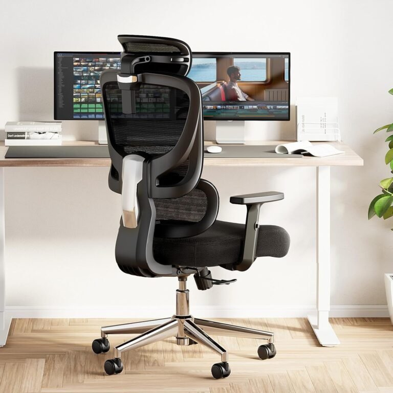 Marsail Ergonomic Workplace Chair Desk Chair Excessive Again Mesh Workplace Chair with Adjustable Lumbar Assist and Adjustable 2D Headrest, Ergonomic Gaming Chair for House Workplace, Vivid Black
