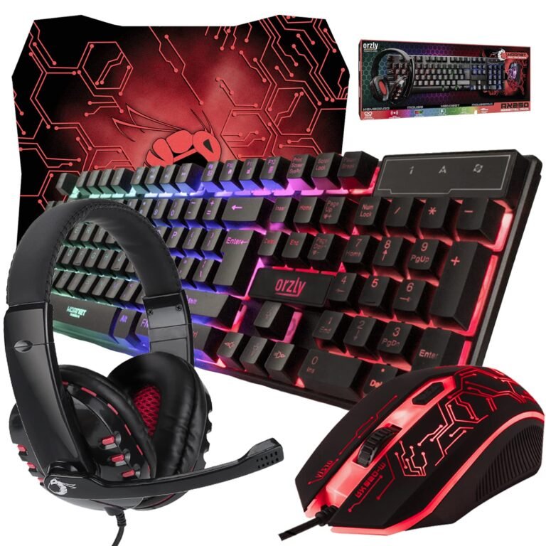 Gaming Keyboard and Mouse and Mouse pad and Gaming Headset, Wired LEDRGB Backlight Bundle for PC Avid gamers and Xbox and PS4 Customers – 4 in 1 Version Hornet RX-250