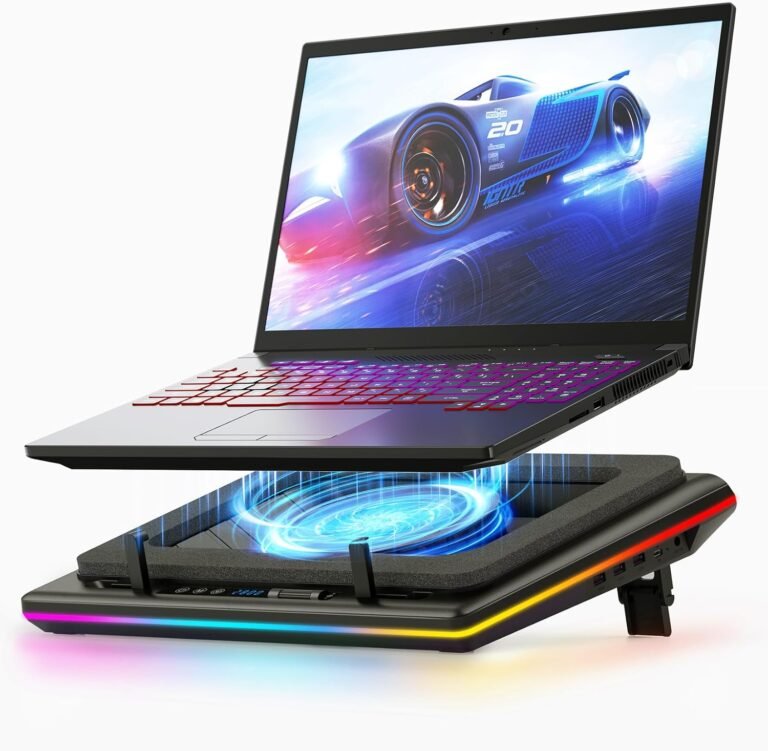 llano RGB Laptop computer Cooling Pad, Gaming Laptop computer Cooler with Highly effective Turbofan, Quick Cooling Laptop computer 15.6-21in, Adjustable Pace, Contact Management, LCD Display