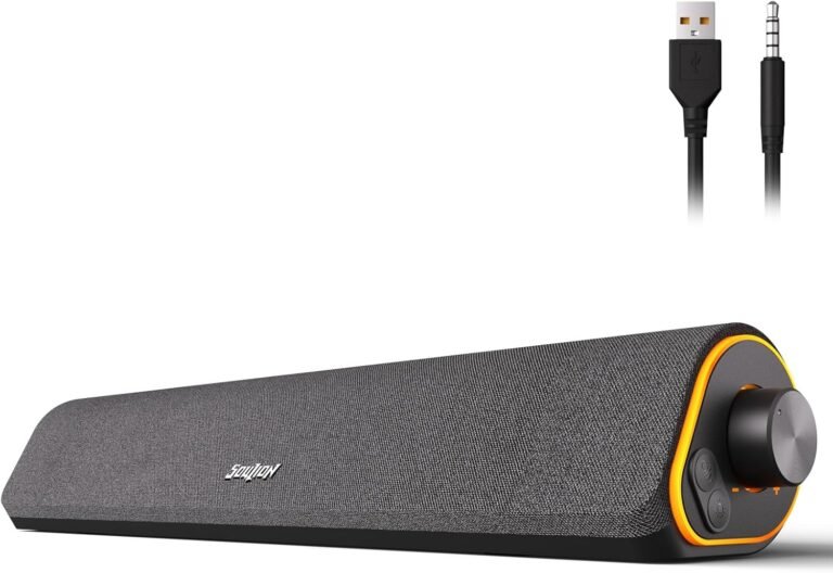 SOULION R50 Bluetooth Laptop Audio system, 3.5mm PC Sound Bar for Desktop Monitor, Wired USB Powered & Colourful LED Lights with Swap Button, Encompass Sound Soundbar PC Spearkers for Laptop