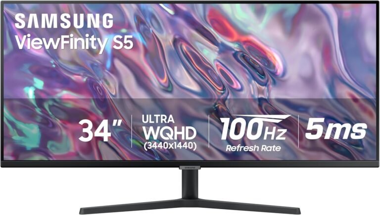 SAMSUNG 34″ ViewFinity S50GC Collection Extremely-WQHD Monitor, 100Hz, 5ms, HDR10, AMD FreeSync, Eye Care, Borderless Design, PIP, PBP, LS34C502GANXZA, 2023, Black