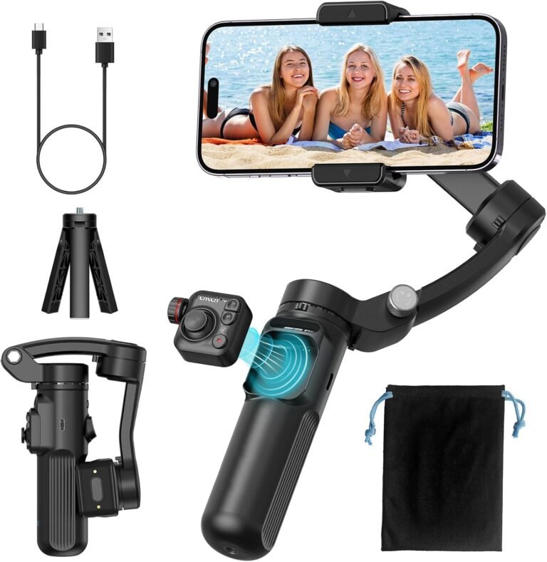 Gimbal Stabilizer for iPhone Telephone Stabilizer with Removable Distant Management, 3-Axis Telephone Gimbal for Android & iPhone 16 15 Professional Max, Moveable Foldable Very best for Journey Vlogging