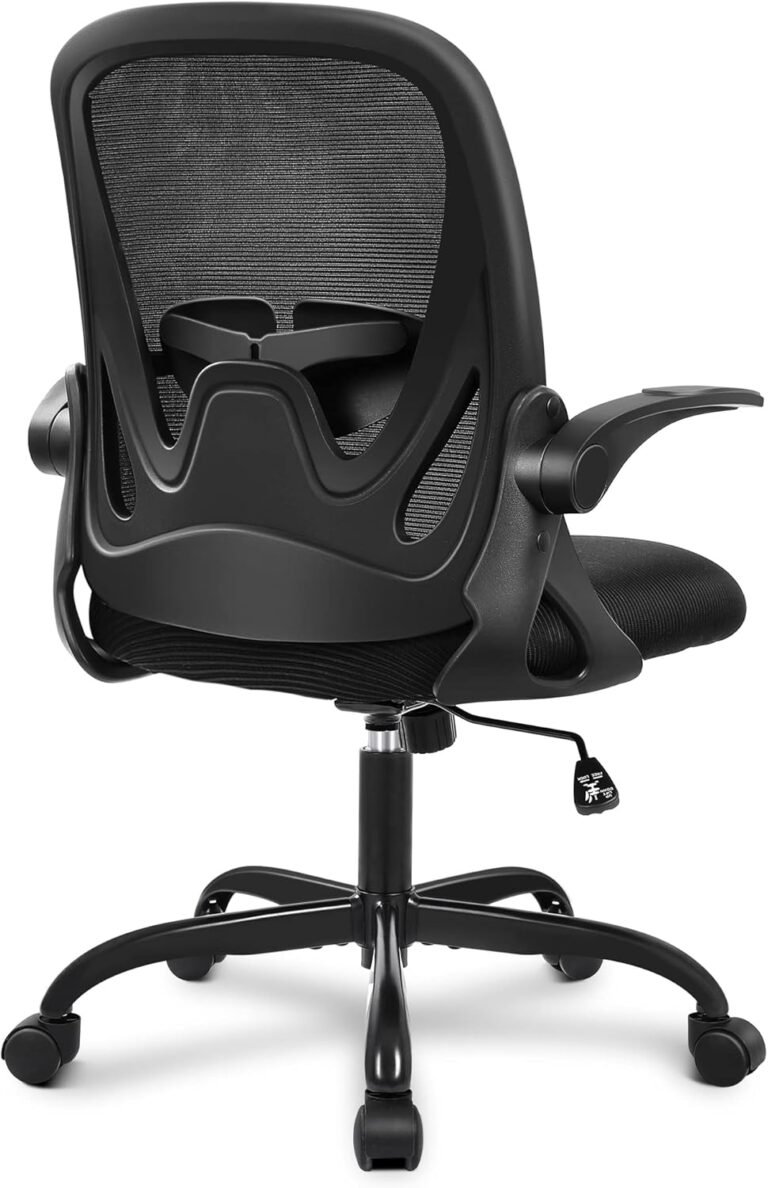 Primy Workplace Chair Ergonomic Desk Chair with Flip up Armrests Swivel Breathable Desk Mesh Laptop Chair with Adjustable Lumbar Assist and Peak for Convention Room (Black)