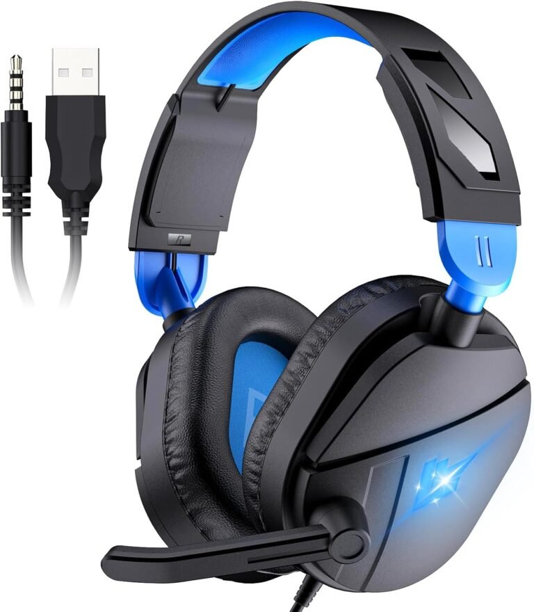 G63 Gaming Headsets for PC, Gaming Headphones with Noise Canceling Mic, PS5 PS4 Headset with Gentle Reminiscence Earmuffs, LED Gentle, Stereo Sound, 2m Wired Over Ear Headphones for Xbox One, Mac, Laptop computer, PC