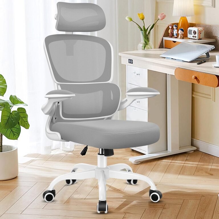 Razzor Ergonomic Workplace Chair, Excessive Again Mesh Desk Chair with Lumbar Help and Adjustable Headrest, Laptop Gaming Chair with Flip-up Armrests, Government Swivel Chair for Dwelling Workplace (LightGray)