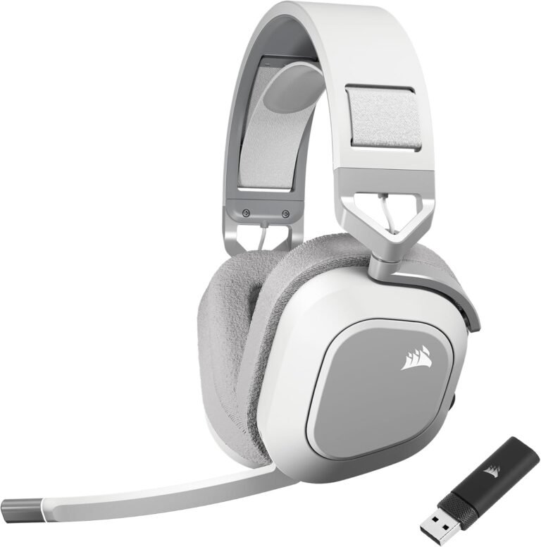Corsair HS80 MAX Wi-fi Multiplatform Gaming Headset with Bluetooth – Dolby Atmos – Broadcast High quality Microphone – iCUE Appropriate – PC, Mac, PS5, PS4, Cell – White