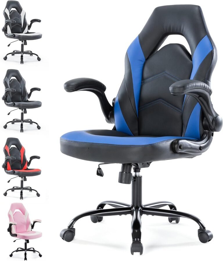 Ergonomic Gaming Desk Chair – Adjustable PU Leather-based Swivel Racing Chair with Flip-up Armrests for Residence Workplace and Leisure, Good for Adults, Youngsters, and Avid gamers