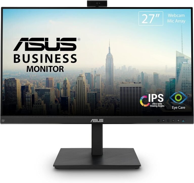 ASUS 27” 1080P Video Convention Monitor (BE279QSK) – Full HD, IPS, Constructed-in Adjustable 2MP Webcam, Mic Array, Audio system, Eye Care, Wall Mountable, Frameless, HDMI, DisplayPort, VGA, Top Adjustable