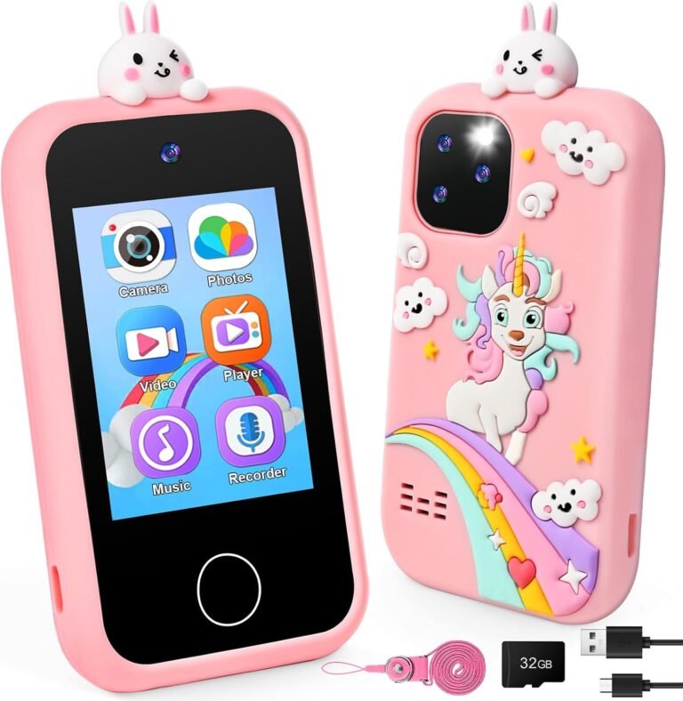 Children Sensible Cellphone – Telephones for Children with Tender Silicone Cowl 32GB SD Card – 2.8″ Touchscreen Children Cell Cellphone with Twin Digital camera Puzzle Video games MP3 for 3-8 12 months Previous Women Presents Pink
