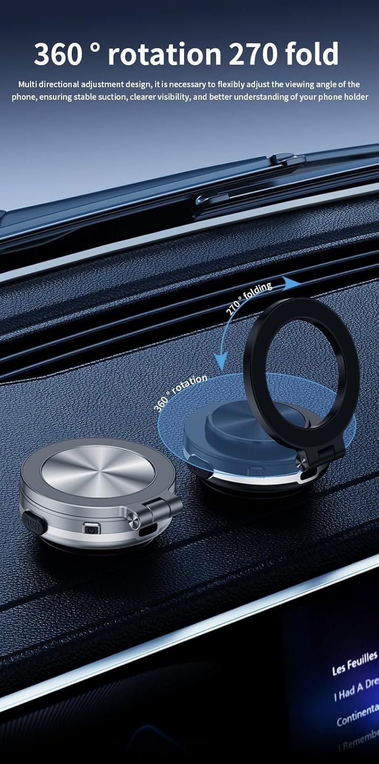 Electrical Vacuum Magnetic Automotive Telephone Mount – 360° Rotating Magnetic Telephone Holder,Robust Magnetic Grip for Automotive Kitchen Mirro Fitness center Bathtub Bathe Suitable with iPhone & Android (Silver)