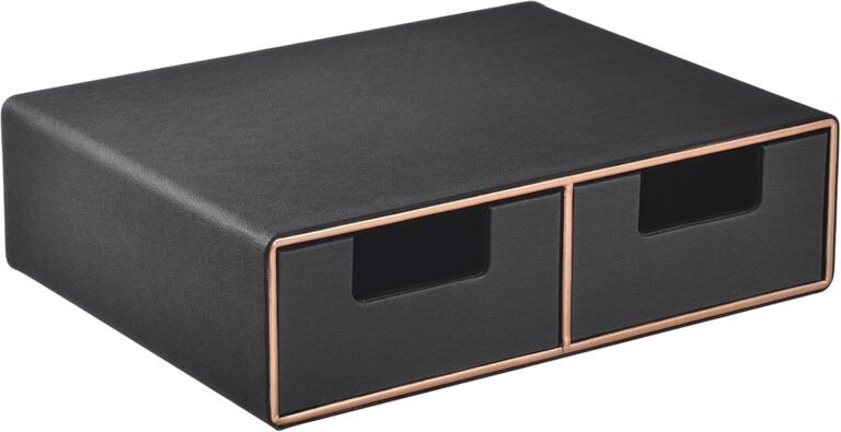 Linen Leather-based Desk Organizer and monitor stand with Drawers－Mini Desktop Drawer Organizer Stackable－Tabletop Group Storage Field for Workplace Provides Residence Self-importance Toiletries (Black, 2-drawers)