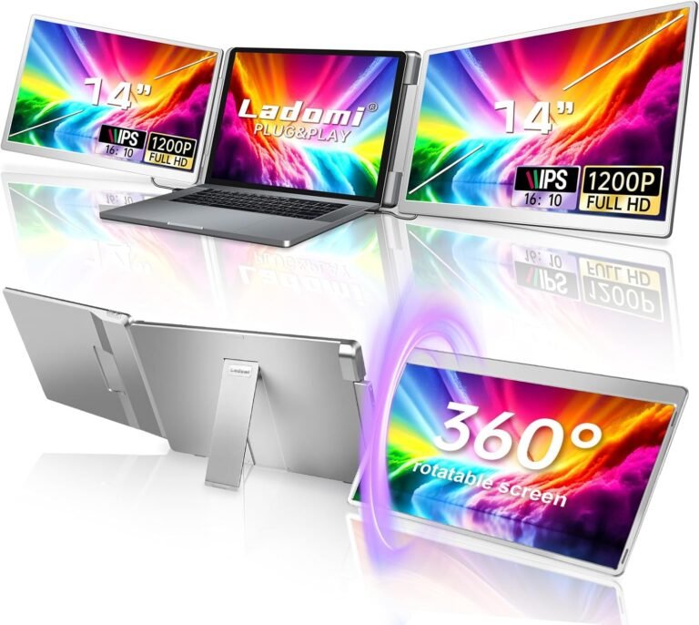 Laptop computer Display Extender, 14″ FHD 1200P IPS Triple Monitor Prolonged for 12″-17″ Laptop computer, Plug & Play Moveable Twin Monitor for Laptop computer, HDMI/USB-C for Mac, Wins, Android, Change, Floor