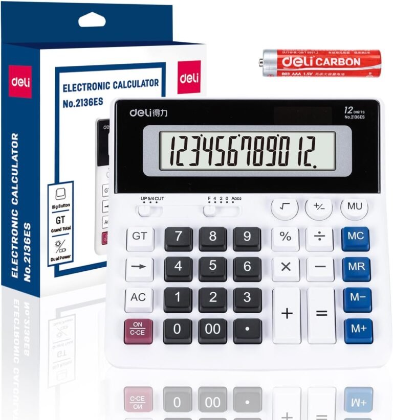 Calculator, deli Calculators Desktop with 12 Digit Additional Giant LCD Show and Huge Buttons, Photo voltaic and Battery Powered Giant Monetary Calculator Desk for Enterprise House Workplace