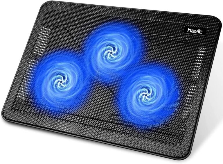 havit HV-F2056 15.6″-17″ Laptop computer Cooler Cooling Pad – Slim Transportable USB Powered (3 Followers), Black/Blue